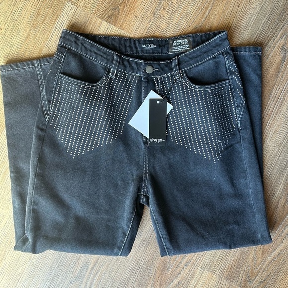 Nasty Gal Denim - Nasty Gal rhinestone dark wash mom jeans, size 4